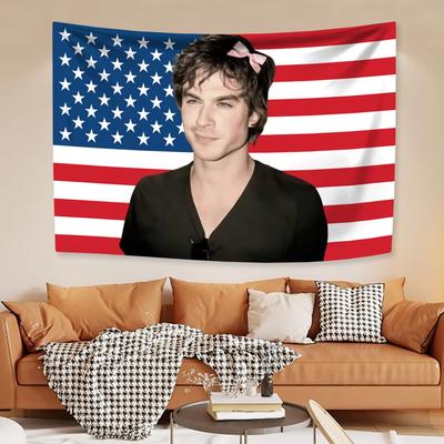 Ian Somerhalder Americká vlajka Gobelín Klasický TV plakát Damon Salvatore Dekorace Estetické Pozadí ložnice Nástěnná dekorace na párty