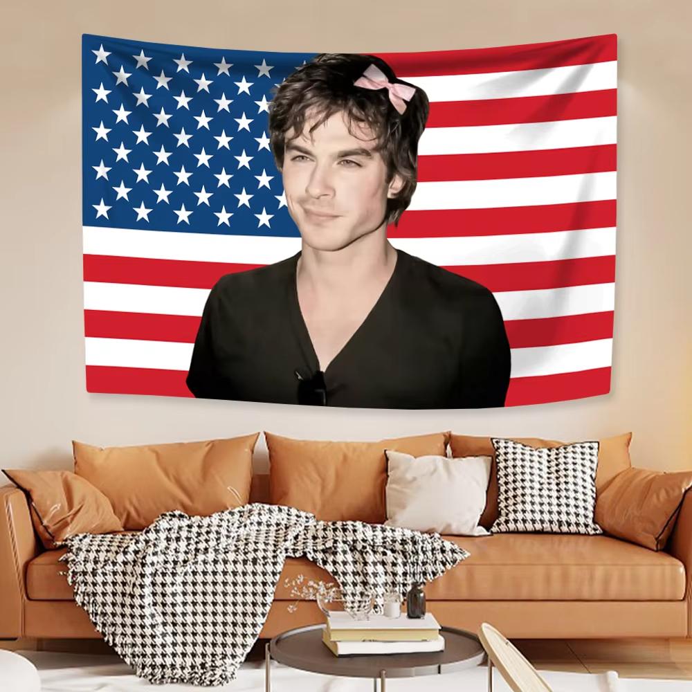 Ian Somerhalder American Flag Tapestry Classic TV Poster Damon Salvatore Decor Aesthetic Bedroom Backdrop Party Wall Hanging
