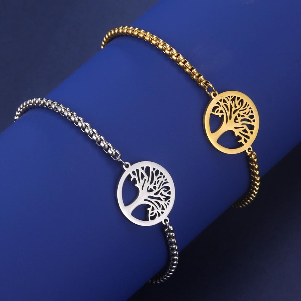 Teamer Vintage Tree of Life Charms Bracelet Women Gold Color Stainless Steel Bracelets 2025 New Jewelry Birthday Gift Wholesale
