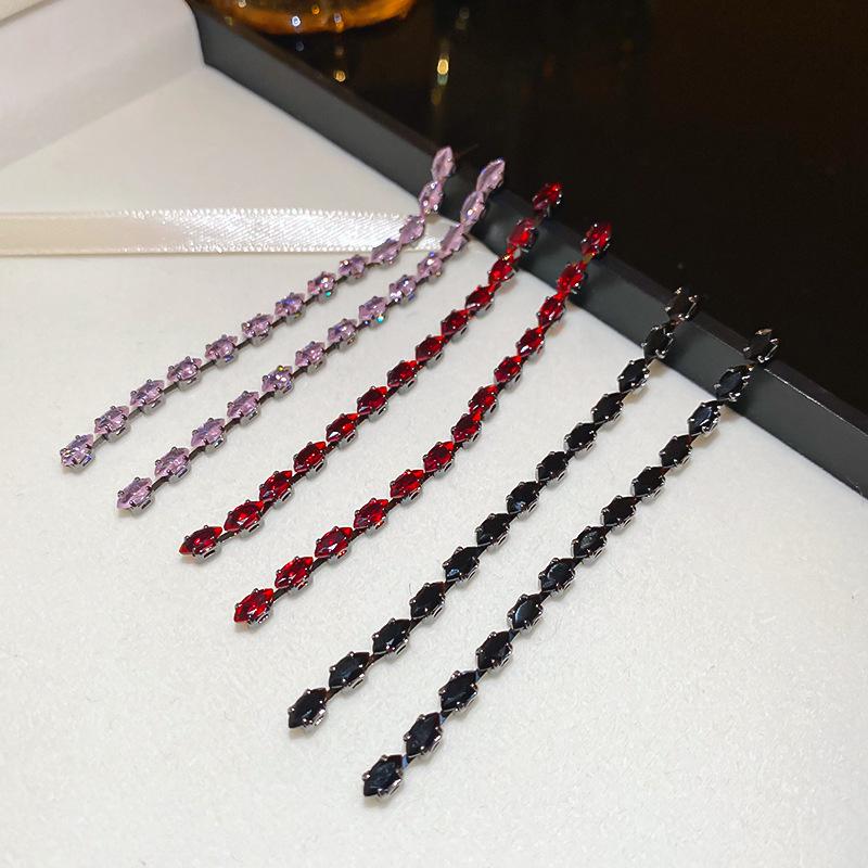 Silver Needle Cubic Zirconia Tassel Stud Earrings - Elegant and Exquisite Niche Design for Women