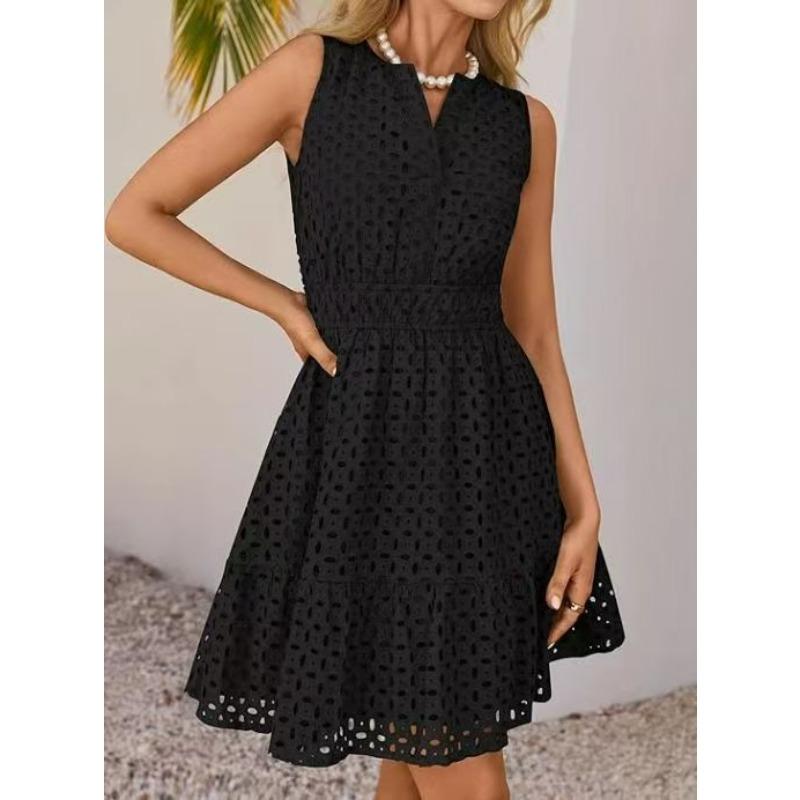 Sommer Ärmelloses V-Ausschnitt Aushöhlungs-Kleid