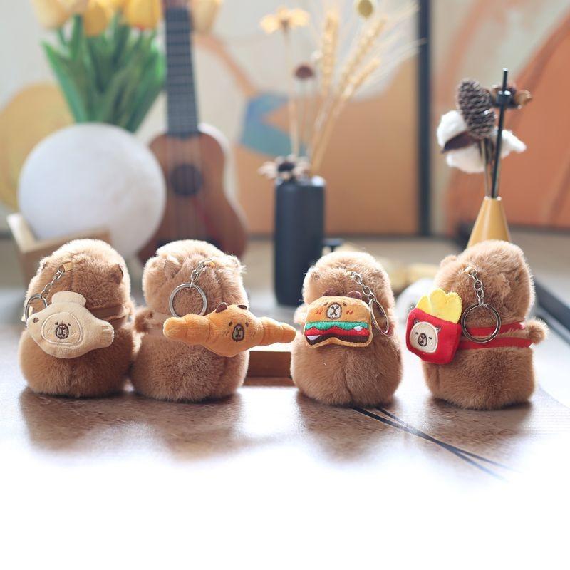 Capybara With Afternoon Tea Bag Plush Keychain Stuffed Gift For Kids Decor Bag