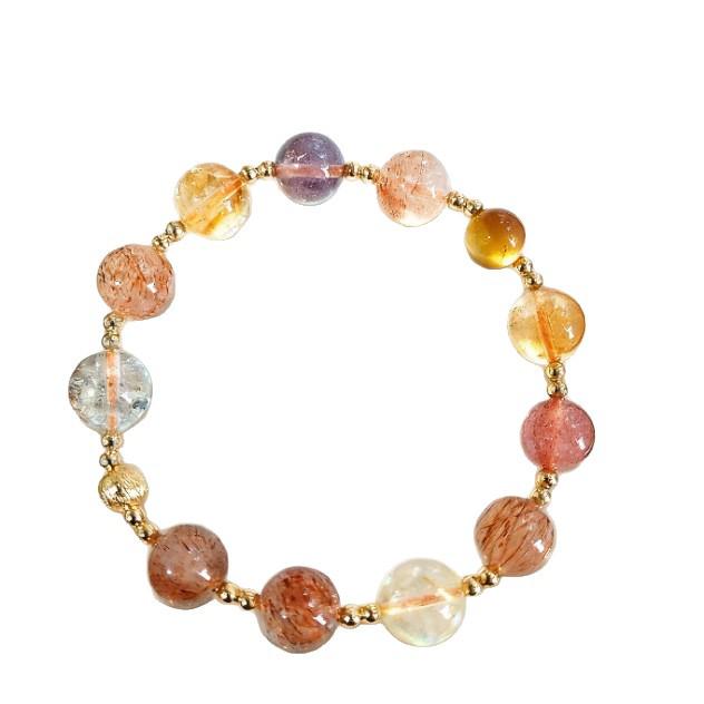 Natural Black Gold Super Seven Multi-Gemstone Beaded Bracelet - Women's High-End Amethyst Jewelry, Perfect Christmas Gift