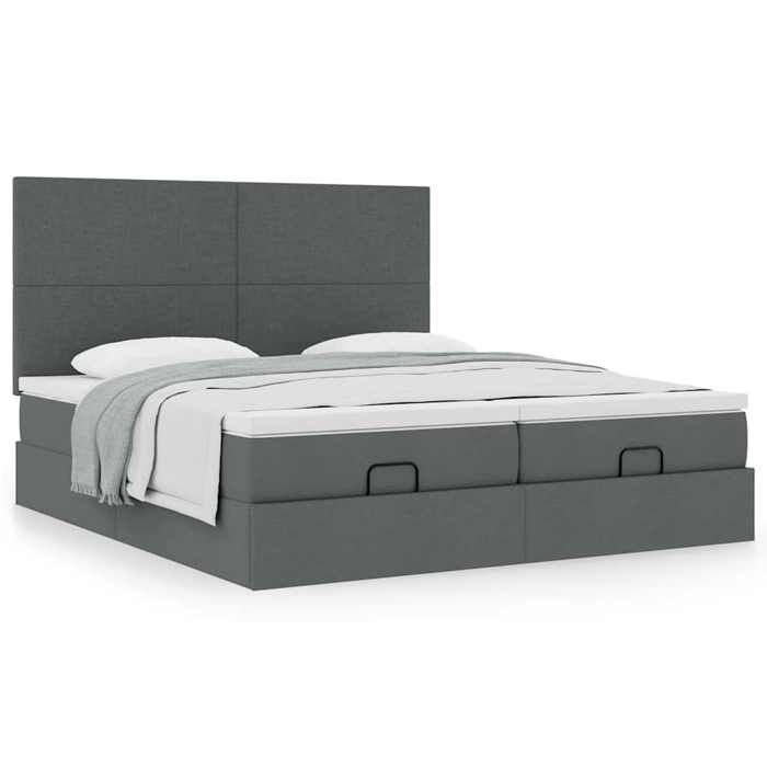 Exclusive House - Ottoman Bed Frame with Dark Grey Mattress 200x200cm Fabric
