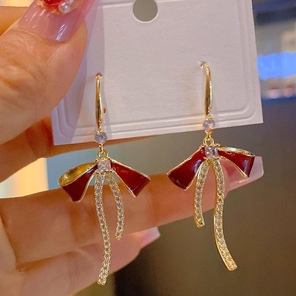 Ancola Red Silver Geometric Oil Drip Earrings - Retro Fashion High-End Ear Cuffs for Women