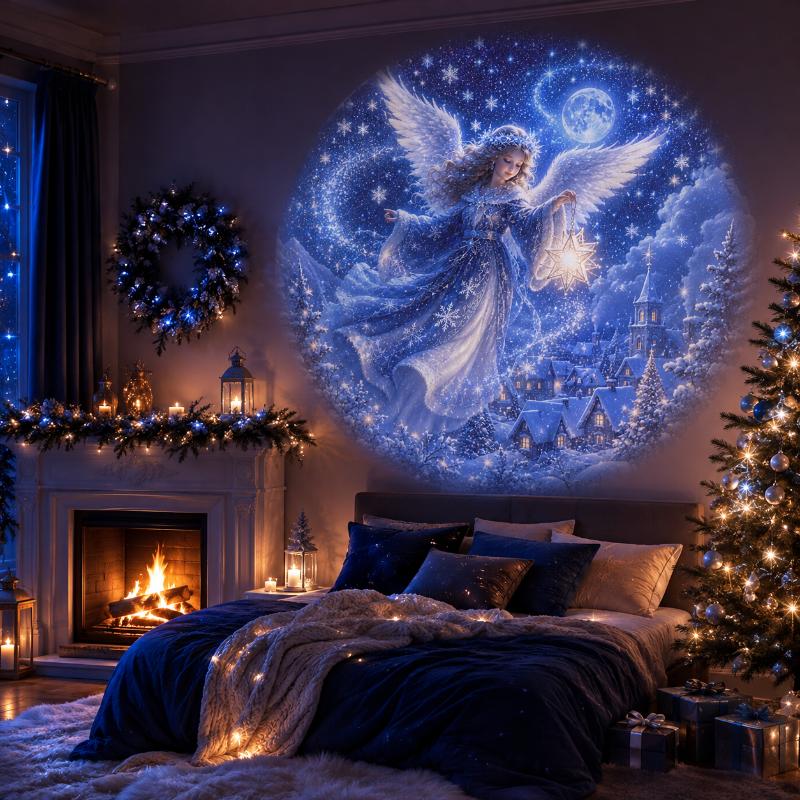 Lumière de Projection de Noël USB 8 Motifs HD Réglable à 360° Flocon de Neige Arbre Projecteur d'Ambiance Lampe Décoration de Noël Intérieure