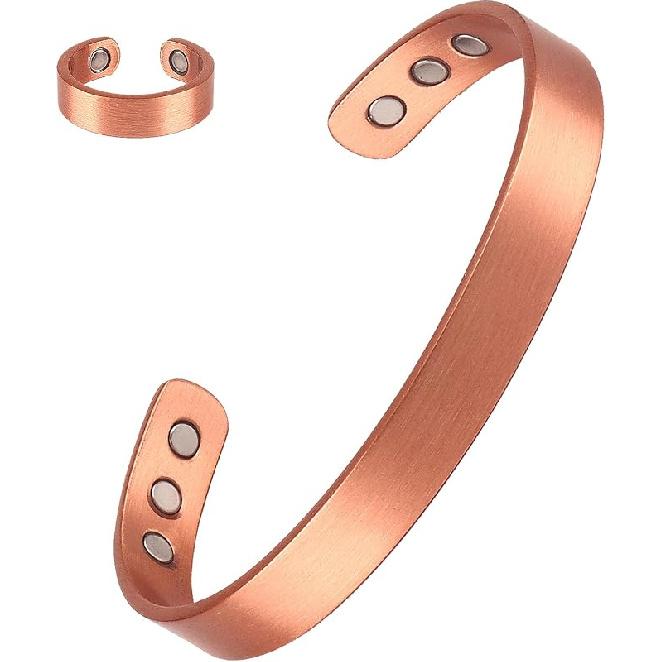 Pure Copper Magnetic Bracelet and Ring for Men and Women,Adjustable Healing Bangle with Ultra Strength Magnets,Magnetic Field Therapy (Cuff * 1 ·