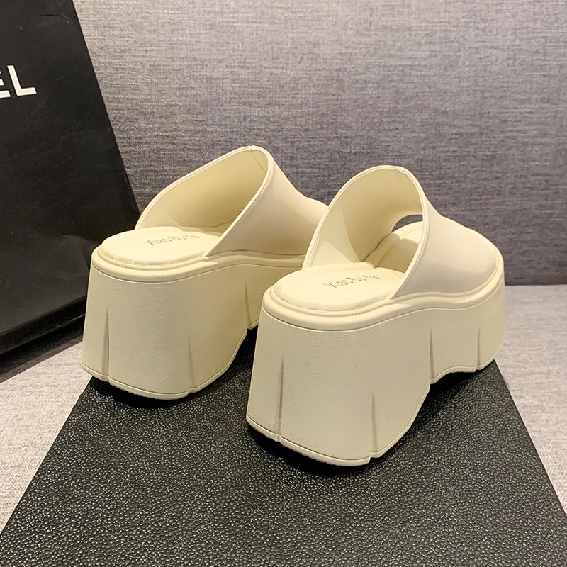 Fashion 8CM PU Leather Platform Wedge Flats Slippers Platform Sneaker Female Beach Flip Flops Shoes Super Heel New Women Summer Designer