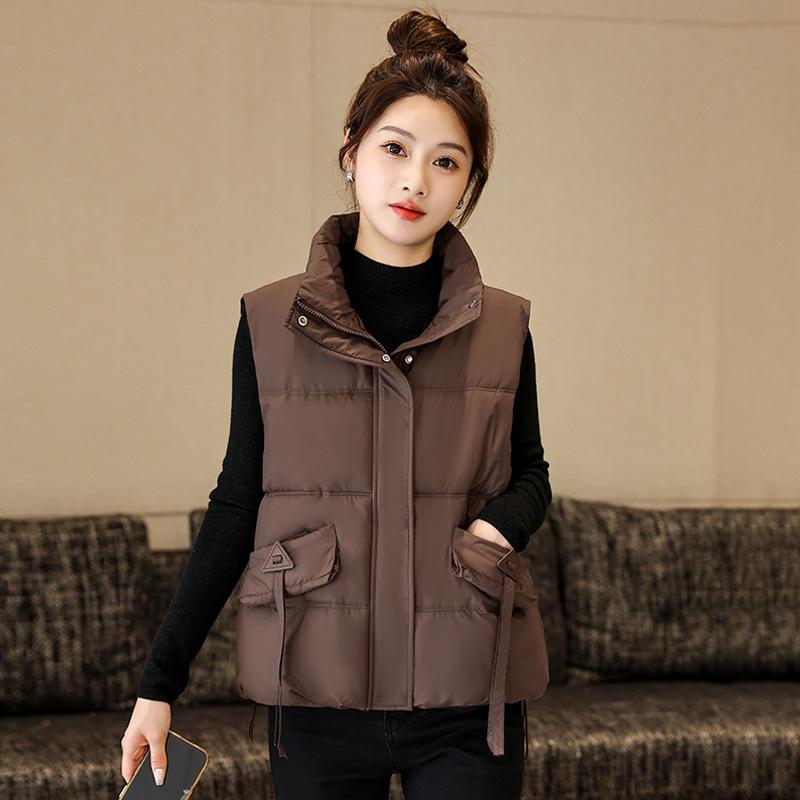 

Женский Хлопковый Жилет Стойка Воротник Укороченный Свободный 2XL темно-коричневого