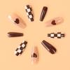 Press-On Fake Nails with A Chocolate Checkerboard Design, Medium-Length Heart-Shaped Removable Tips, 24pcs
