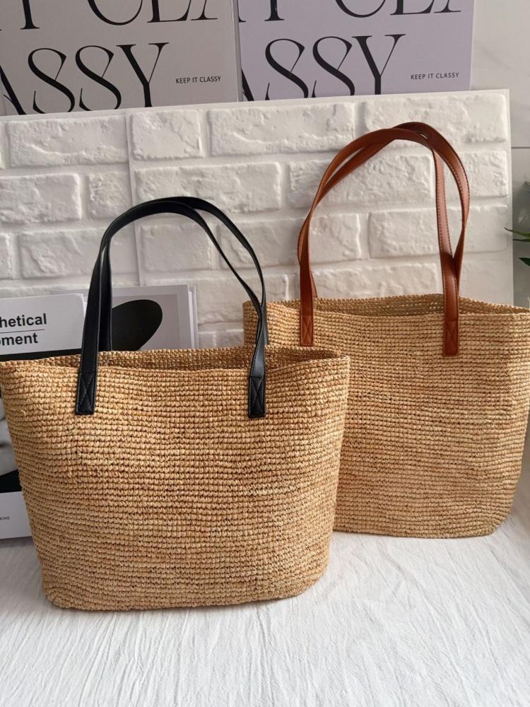 Minimalistische handgefertigte Häkel-Lafite-Gras-Schultertasche für Damen, lässige Strandtasche für den Meeresurlaub, gewebte Handtasche, Reisesporttaschen