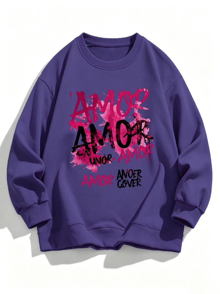 Amor Anoer Cover Printed Woman All-Match Loose Sweatshirt Fleece Casual Pullover Hip Hop Y2K Clothing Autumn Warm Sportswear
