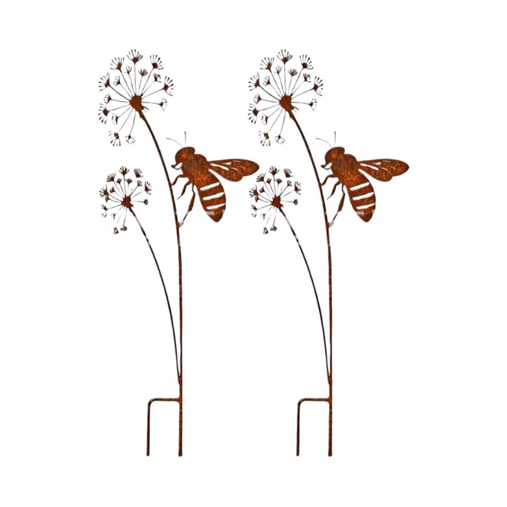 Metal Garden Stakes Decorative Rustic Bee Outdoor Metal Art Yard Sign Stake for Backyard Lawn Patio Porch Deck Pathway Walkway