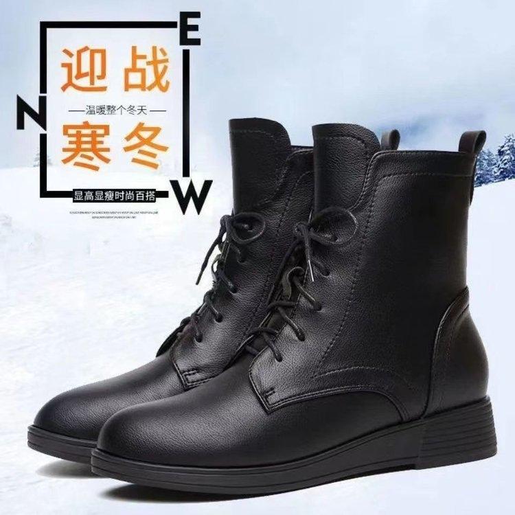 Martin boots women's short boots autumn and winter new soft leather thick heel single boots thick-soled velvet fashion boots