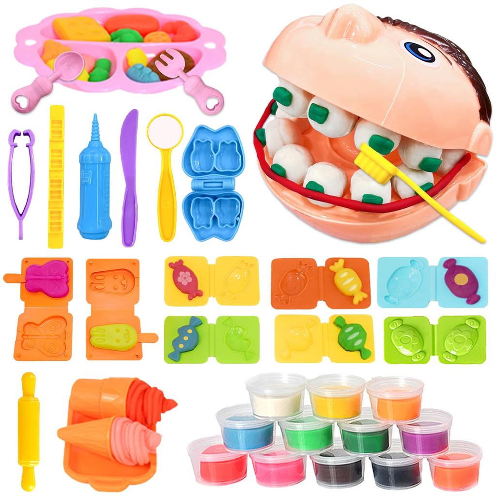 VBACALA Wheat 12 Clay Dentist Push Clay Playing with Pretending To Be a Playing Christmas 42PCS Clay, Clay, Colors, Set, Toy, Doctor, Spatula, Mold,