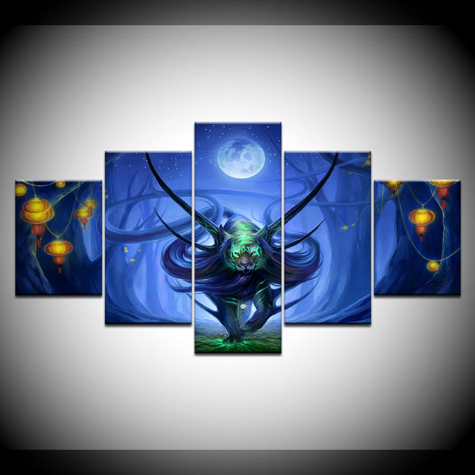 

Canvas Painting tiger with moon Wall Art Pictures 5 Pieces Modular Wallpapers Poster Print for living room Home Decor 20x35 20x45 20x55cm