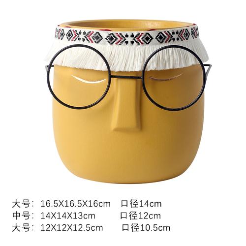 Creative Abstract Black Frame Glasses Head Ceramic Flower Pot Vase Succulents Cactus Potted Garden Decor Human Face Flower Pot