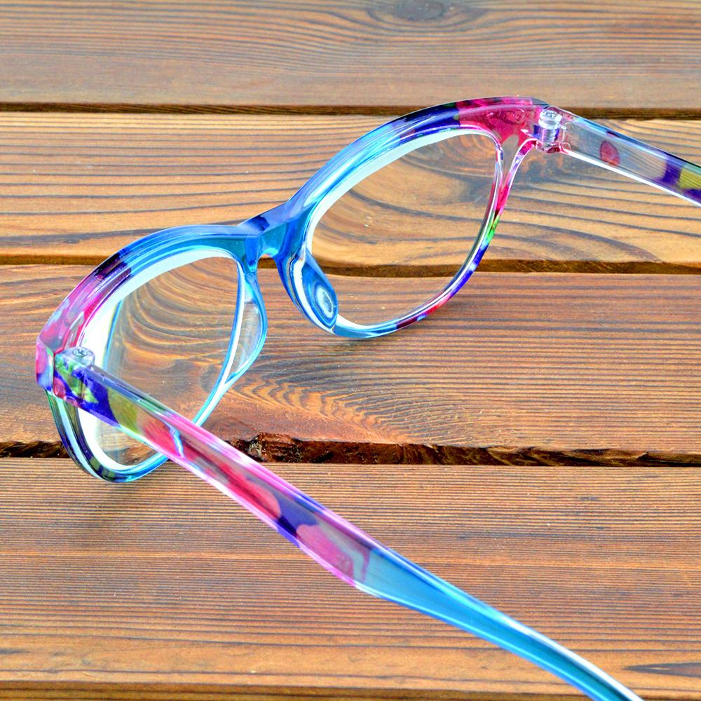 Lunettes de lecture de mode à monture complète rétro faites à la main avec monture ronde à fleurs bleues multicouches +0.75 à +4
