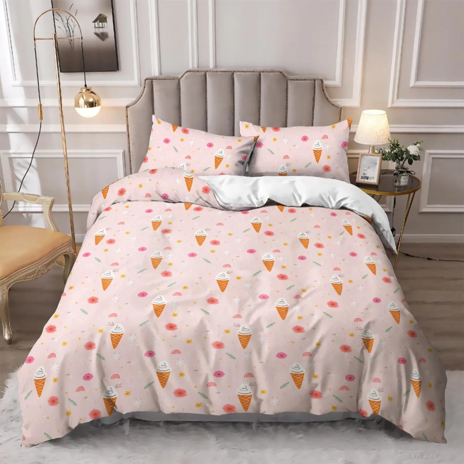

Ice Cream Colorful Sweet Style Comfortable Duvet Quilt Cover Pillowcase Bedding Set Children Bedroom Decoration Home Textile 70x133cm 2pcs