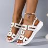 Platform Wedge Cool Drag Women's Round Head Open Toe Metal Buckle Cutout Breathable Non-Slip Wear-Resistant Flip-Flop