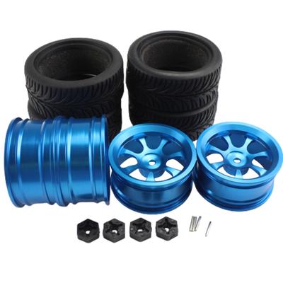4PCS Jantes et Pneus avec Adaptateur pour WLtoys 1/14 144001 Pièces de Voiture RC Jantes en Alliage d'Aluminium Amélioration
