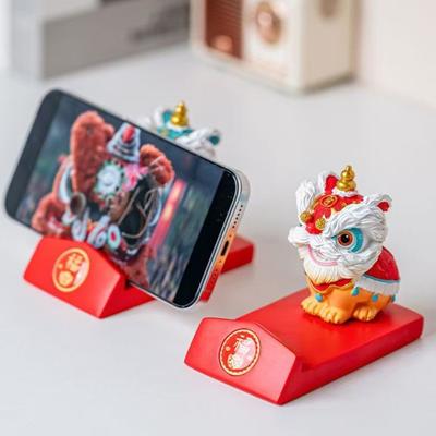 Resin Lion Dance Ornaments Lion Dance Year of The Horse Mobile Phone Stand Lifelike Chinese Style Lion Dance Mascot
