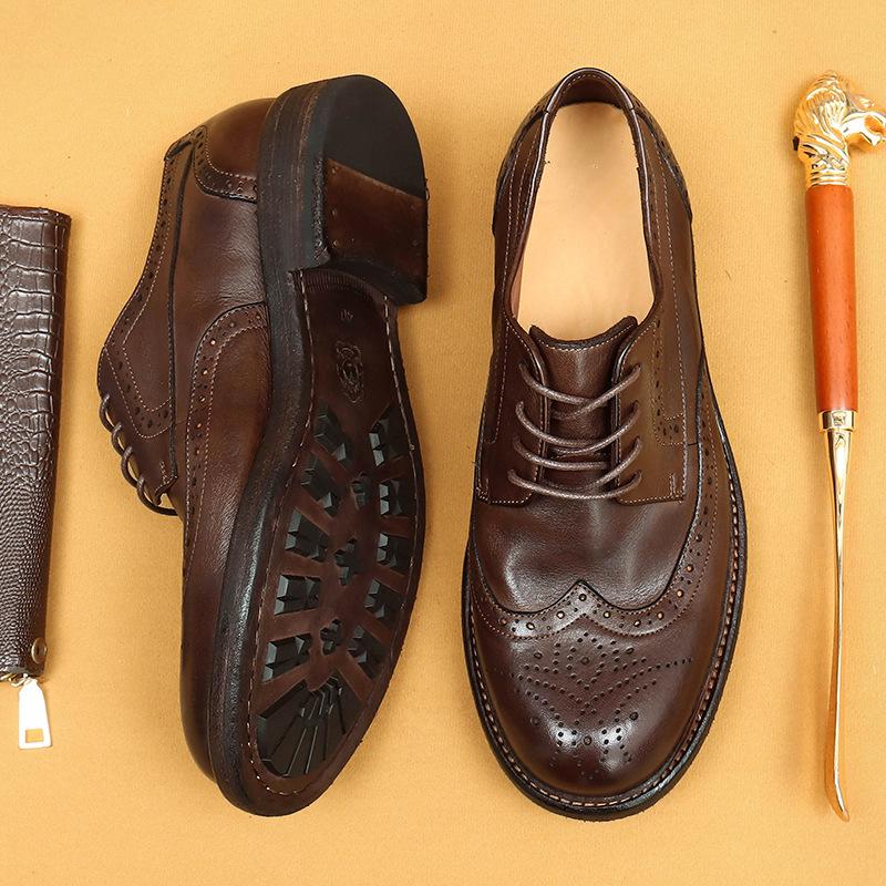 Handmade Goodyear Leather Shoes Men'S Leather Washed British Vintage Business Casual Brock