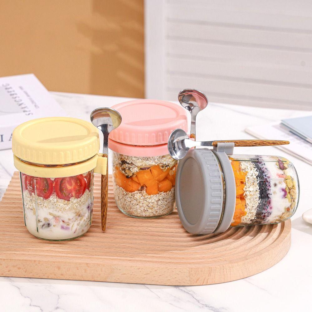 Glas Overnight Oats Gläser 350ml Joghurtglas Tragbares Versiegeltes Glas Für Müsli Joghurt Milch Obstsalat