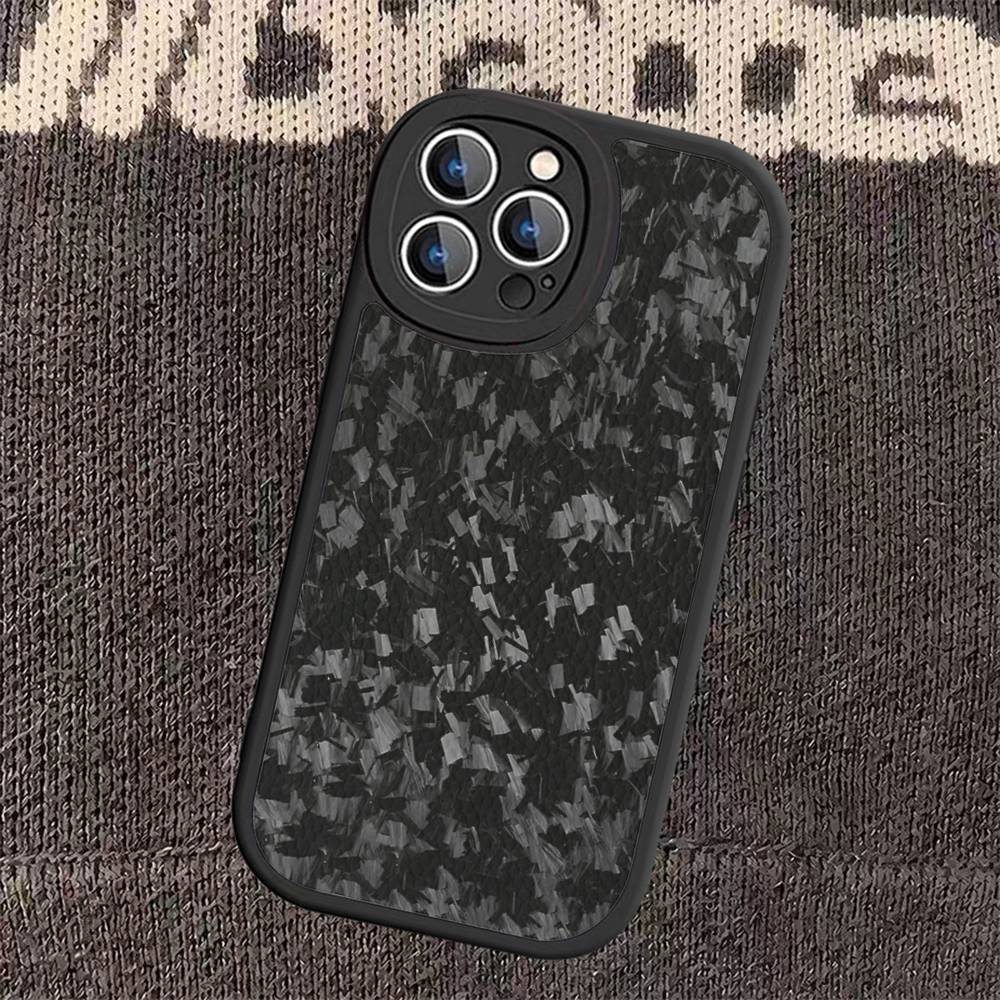 Forged Carbon Fundas Leather Phone Case For IPhone 16 16e 15 14 13 12 11 Pro Max Plus Mini Cover