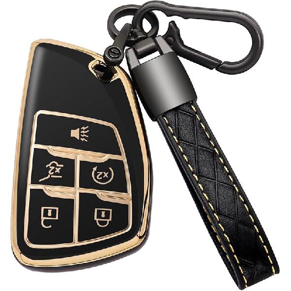 For Chevy Key Fob Cover With Leather Keychain Soft TPU Key Case Shell Holder Fits For Chevrolet    2024 Suburban Tahoe Silverado 1500, For GMC Yukon
