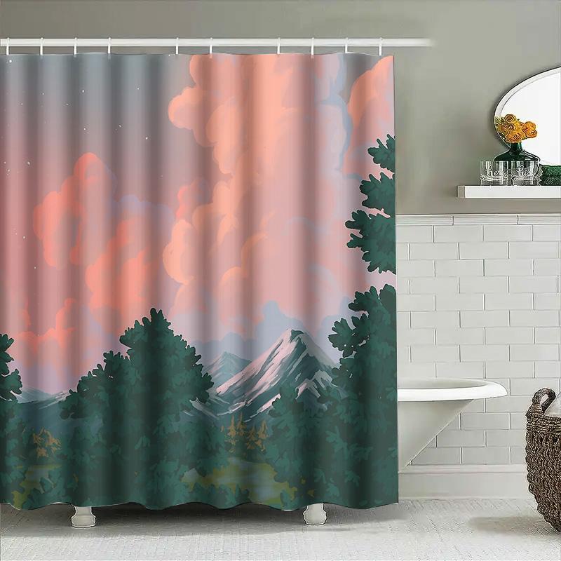 Mountain Forest Shower Curtain Nature Landscape Scenic Backdrop Artistic Bathroom Decor Rustic Home Decor Wall Hanging Tapestry