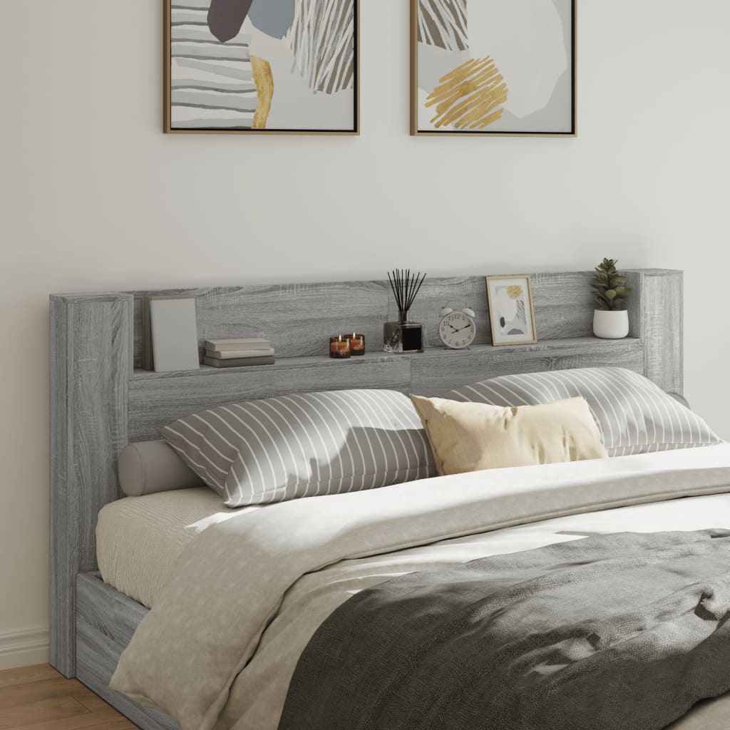 LED Headboard with Shelf Grey Sonoma 220 x 16.5 x 103.5 cm