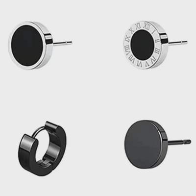 Korean-Style 4-Piece Earring Set: Trendy Hip-Hop Black Studs for Men & Women