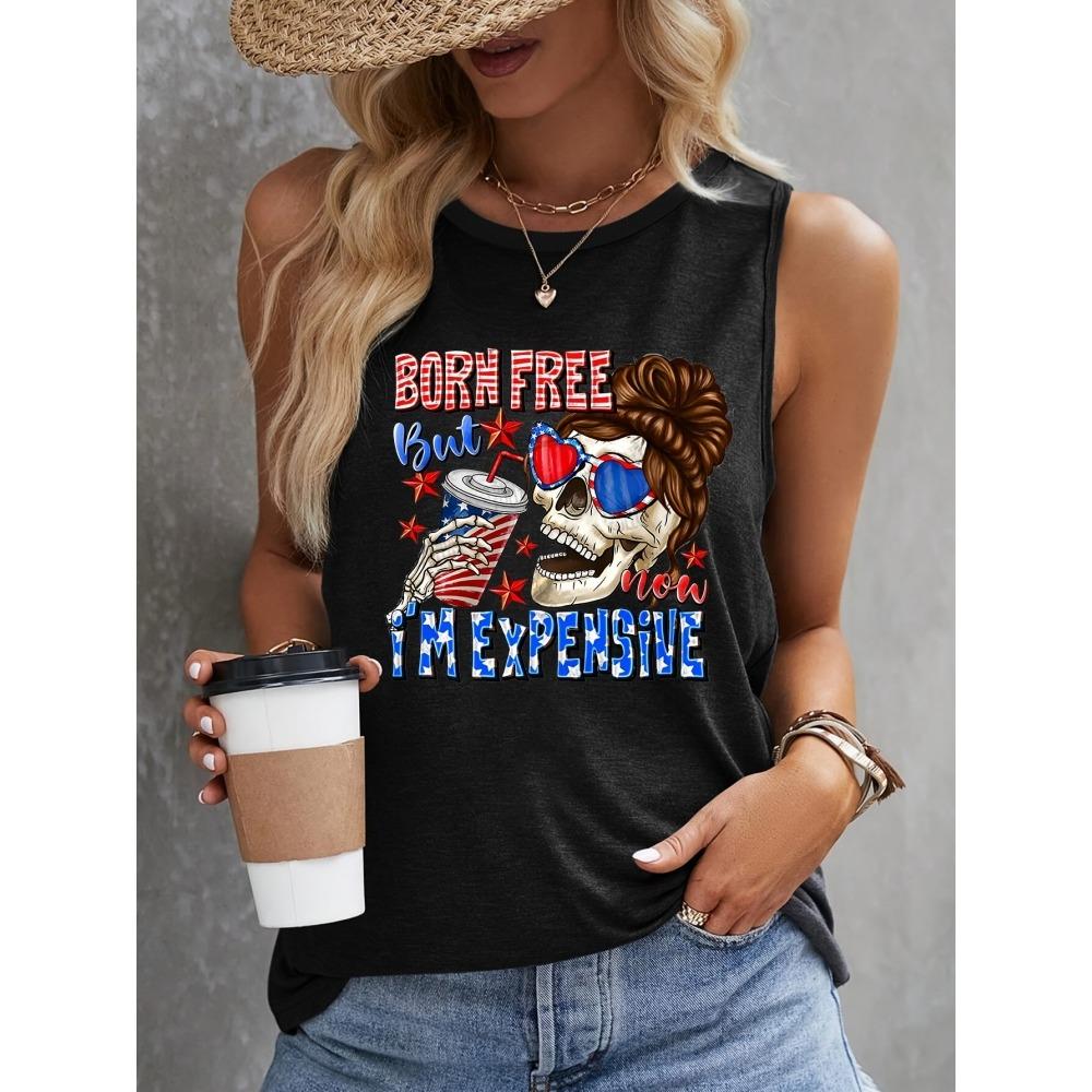 

Америка С Днем Рождения Напечатанная майка для женщин Летняя повседневная майка без рукавов уличная мода футболка без рукавов для женщин 5XL