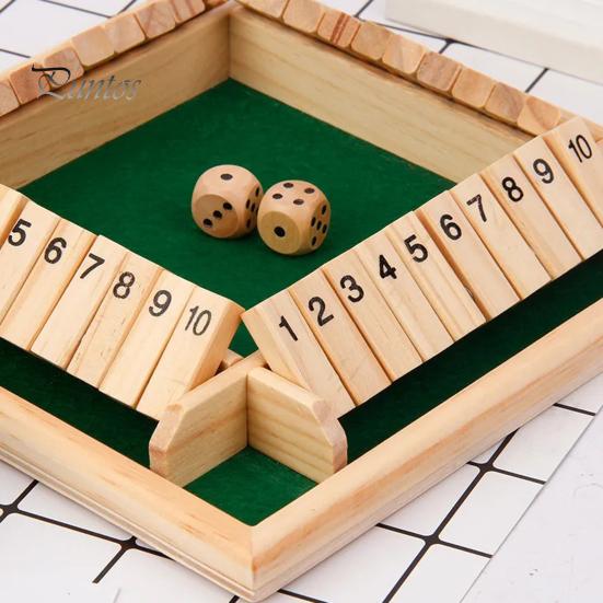 Tabellone del Gioco Shut The Box con 2/4 Dadi a Quattro Lati per Bambini Adulti Famiglia Educativo in Legno Matematica Numeri Strategia Giocattolo Chiudibile Accessori Notturni 4 Giocatori