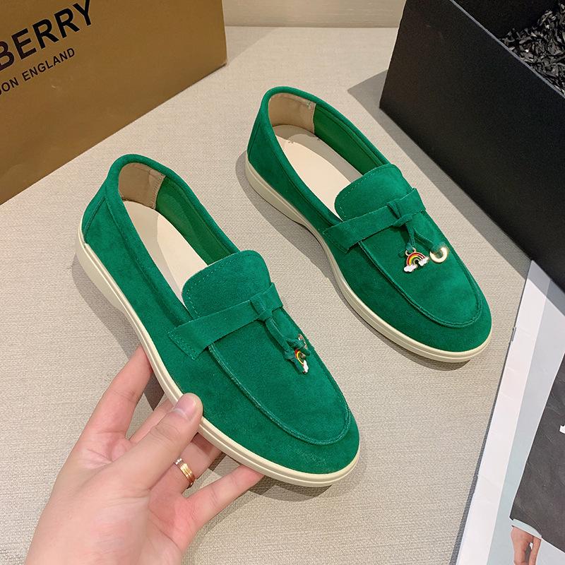 Fashion Spring Walk Loafers Women Flat Shoes Retro Suede Leather Tassel Metal Slip On Lazy Shoes Mules Driving Shoes Causal Moccasins