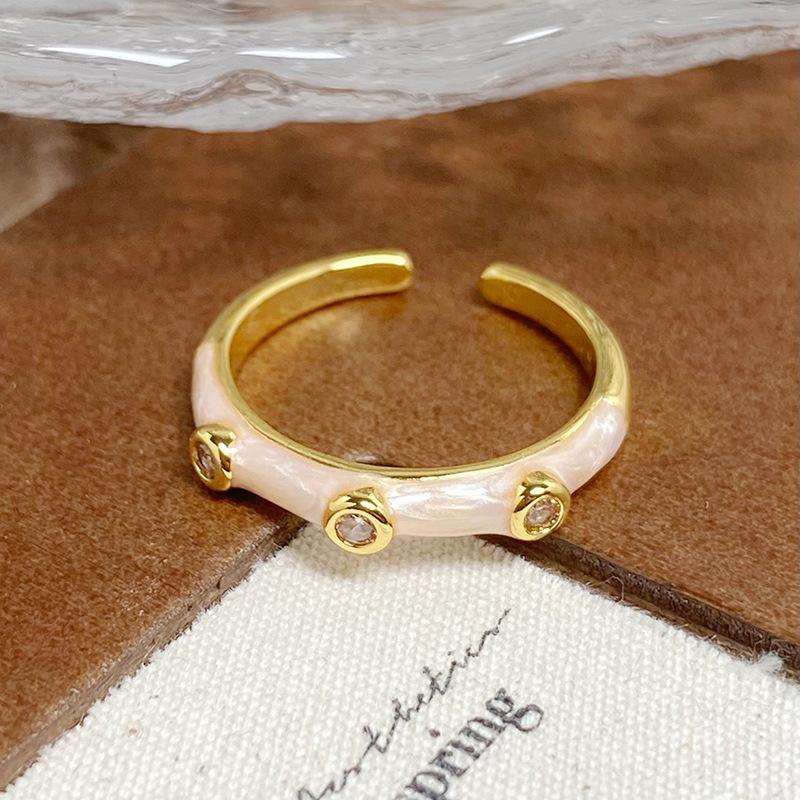 [Gold Jewelry Elegant Collection] Medieval Vintage Enamel Dripping Oil Zircon Ring Temperament Light Luxury High-End Ring Woman Adjustable opening