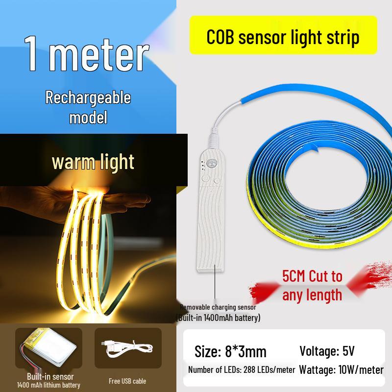 USB Rechargeable Motion Sensor LED Strip Light: Ultra-thin, Self-Adhesive, Wireless Night Lighting
