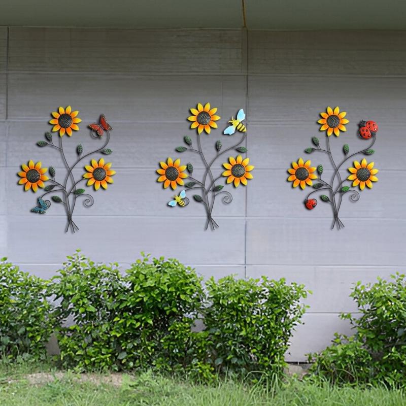 Iron Sunflowers Wall Hanging Weather Resistant Outdoor Decoration For Patios Yard Easy Setups No Tool Required