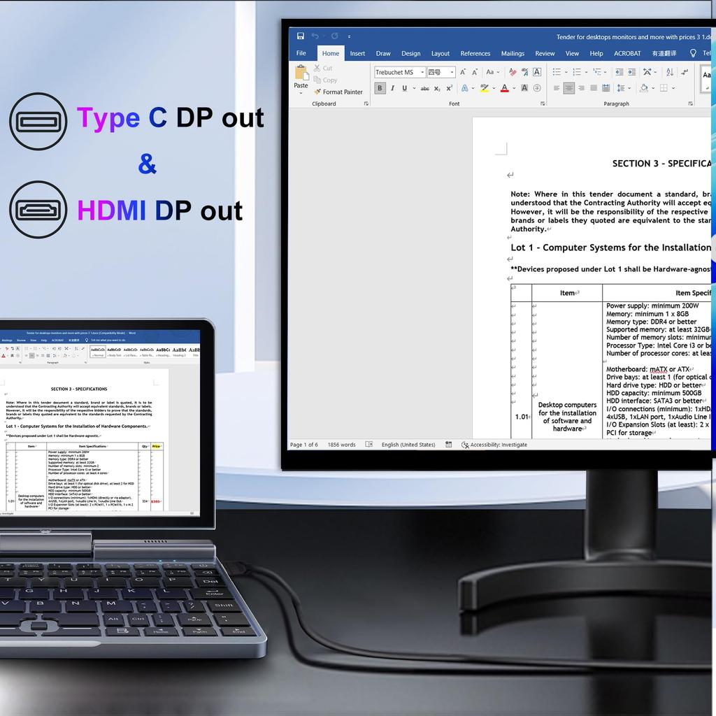 KOOSMILE UMPC 8 Laptop 8 Inch Windows 11 Pro Touch Panel Small Laptop with Japanese Keyboard 12GB LPDDR5 1TB SSD Bluetooth Convertible Laptop with 2MP