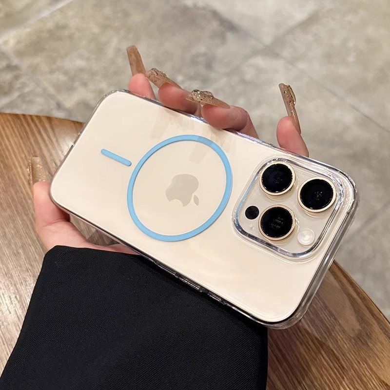 PC Magnetic Hard Shell Suitable for Ip16pm Transparent High-end Sensing Fine Circle Magsafe Apple 12/13 High Transparency Hard Shell 15