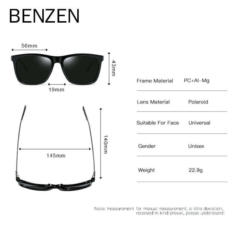 BENZEN Polarized Sunglasses For Men Aluminum Men's Sunglasses Rectangular Sun Glasses Women 9137B