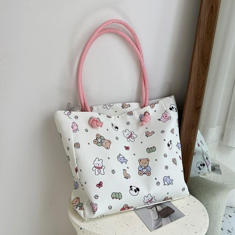 Large Capacity Canvas Tote Bag For Women Stylish Japanese Cartoon Design Ideal For Daily Use