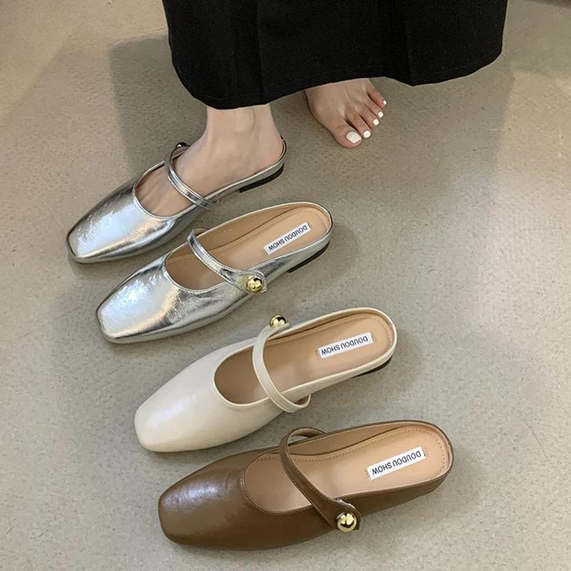 2025 Summer Cover Toe Women Muels Slippers Shoes Fashion Shallow Slip On Street Style Flats Slides Shoes