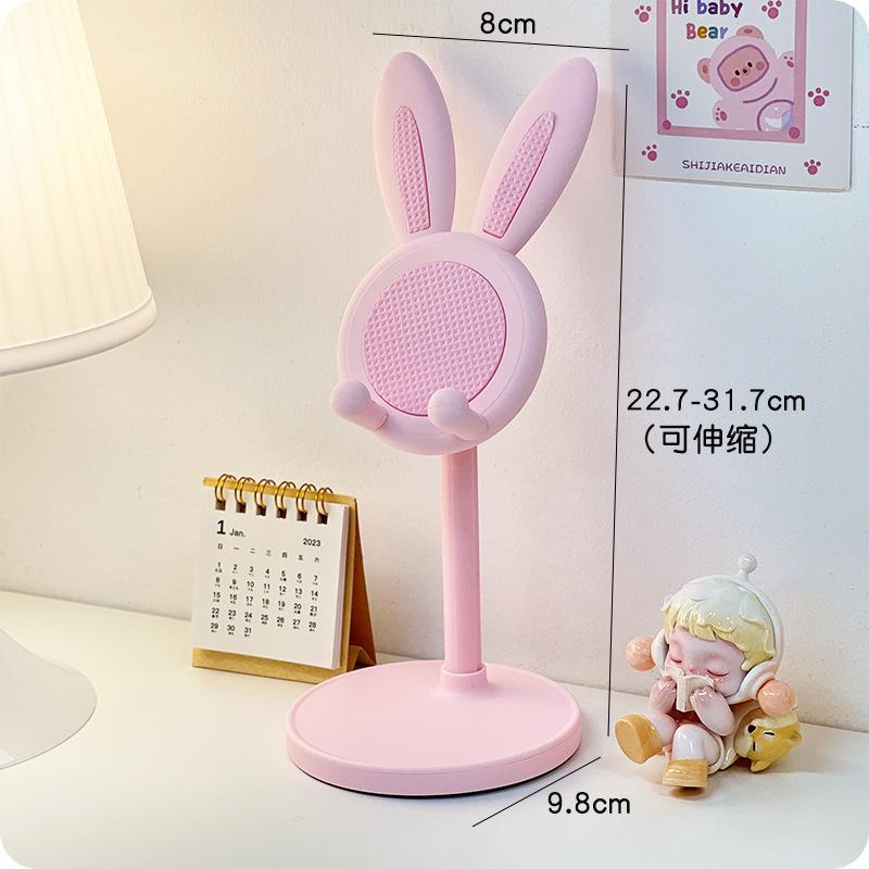 Pink Phone Holder Desktop Cell Phone Stand For iPhone 13 14 Samsung Smartphone Adjustable Lovely Rabbit Cartoon Table Support