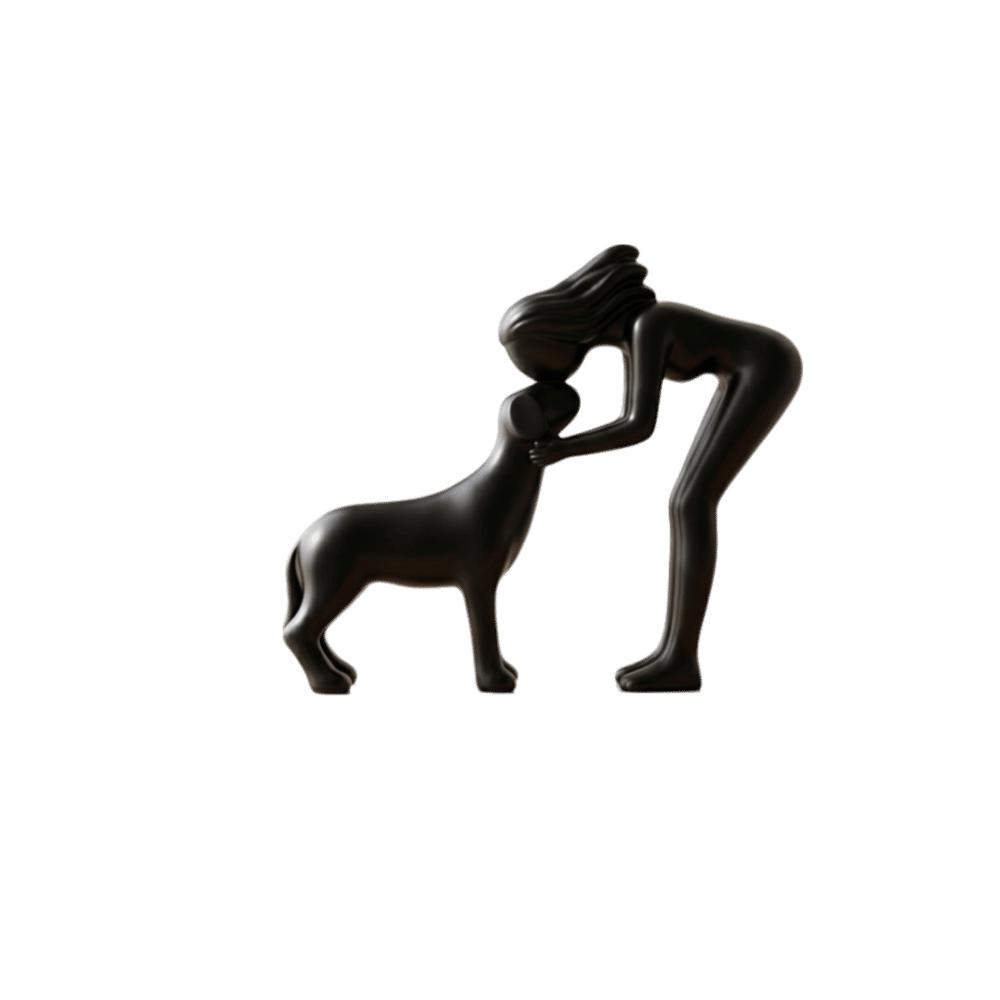 3D Printed Girl And Dog Statues Sculpture Nordic-Style Home Decor Cute Dog Figurine  Office Kiss Dog Black