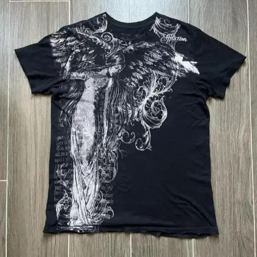 BeatStreet Clássico Estilo Gótico Y2K Estampa Camiseta Oversized Camisetas High Street Góticas Gola Redonda Tops de Algodão Nova Camiseta Masculina Feminina