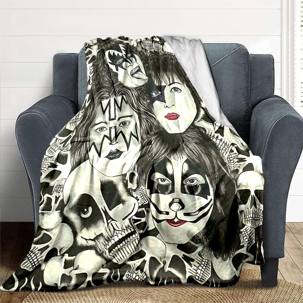 

1pc Kiss Band Merchandise Flannel Blanket [Cozy Throw Blanket] For Sofa, Bed, Travel, Camping, Livingroom, Office, Couch, Chair, And Bed 80x120cm