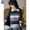 Women's Doll Collar Striped Knit Sweater