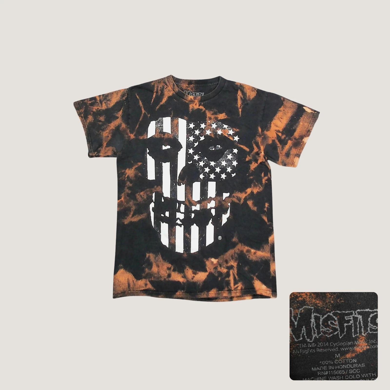 Misfits Crimson Ghost Flag Skull Reverse Bleach Tie Dye T-Shirt Grunge Men M S